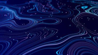 Yuvarlak renkli çizgilerden soyut dijital arkaplan. Bilgi akışı alanı. Büyük veri görselleştirmesi. Üç Boyut .