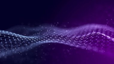 Soyut dijital veri arkaplanı. Hareketli noktalarla el salla. Müzikal müzik akışı. Üç Boyut .