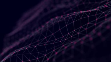 Abstract wave of network connections. Movement of particles with hanging points in conditional space. 3D rendering.