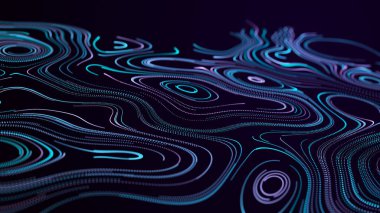 Yuvarlak renkli çizgilerden soyut dijital arkaplan. Bilgi akışı alanı. Büyük veri görselleştirmesi. Üç Boyut .