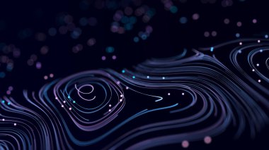 Yuvarlak renkli çizgilerden soyut dijital arkaplan. Bilgi akışı alanı. Büyük veri görselleştirmesi. Üç Boyut .