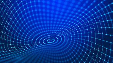 Hareket eden bilgi parçacıkları ile küre. Küresel iletişim teknolojisi. Üç Boyut .