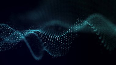 Technological background. A wave of musical particles intertwined with dots and lines. Internet explorer for big data.