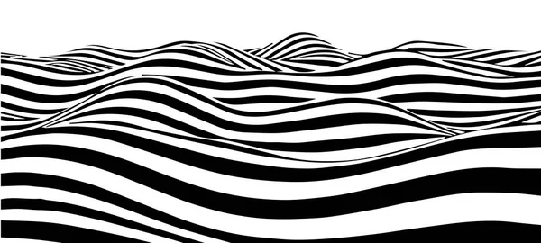 Onda Abstracta Blanco Negro Con Efecto Distorsión Ilusión Óptica Ilustración — Vector de stock