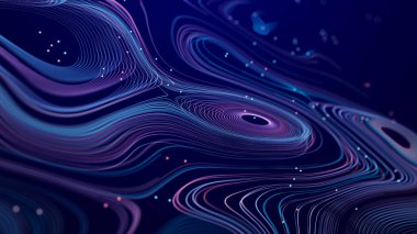 Yuvarlak renkli çizgilerden soyut dijital arkaplan. Bilgi akışı alanı. Büyük veri görselleştirmesi. Üç Boyut .