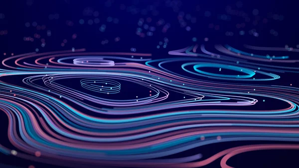 Abstract digital background from rounded colored lines. Information flow space. Big data visualization. 3D .