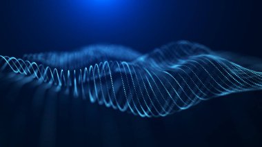 Büyük dijital veri arkaplanı. Hareketli noktalı soyut dalga. 3d