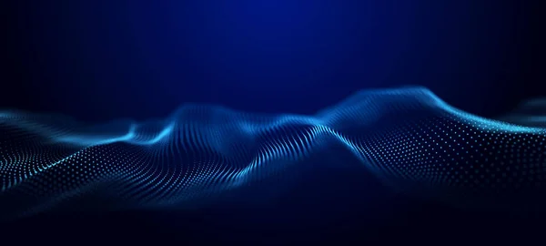 抽象背景グリッド データストリーム 未来的な青い粒子波 — ストック写真