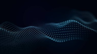 Altıgen dijital iletişim yapısı. Veri teknolojisi geçmişi. Karanlık bir arkaplanda noktaların ve çizgilerin birleşimi. Üç Boyut .