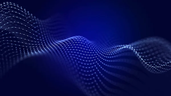 インターレース線とドットの抽象的な背景グリッド 未来的な青い粒子波 ネットワーク接続の構造 — ストック写真