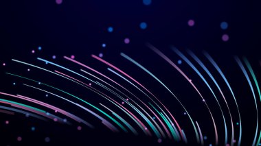 Yuvarlak renkli çizgilerden soyut dijital arkaplan. Bilgi akışı alanı. Büyük veri görselleştirmesi. Üç Boyut .