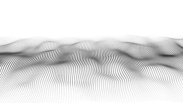 Onde Futuriste Abstraite Points Noirs Déplaçant Sur Fond Blanc — Image vectorielle