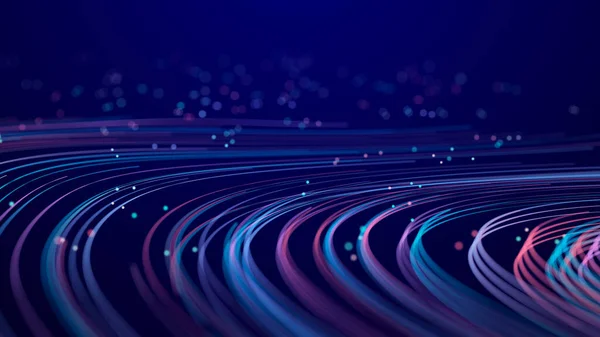 Karanlık uzayda soyut sim parçacıkları. Ağ veri aktarımı kavramı. Üç Boyut .