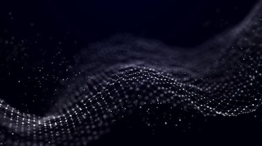 Karanlık uzayda soyut sim parçacıkları. Ağ veri aktarımı kavramı. Üç Boyut .