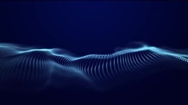Soyut arkaplan ızgarası. Veri akışı. Gelecekçi mavi parçacık dalgası. 3D görüntüleme. Kusursuz döngü.