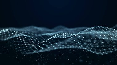 Karanlık uzayda soyut sim parçacıkları. Ağ veri aktarımı kavramı. Üç Boyut .