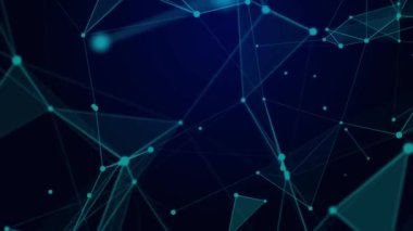 Büyük veri görselleştirmesi. Noktaların ve çizgilerin kaotik dağılımıyla ağ bağlantısı yapısı. 3 boyutlu görüntüleme. Kusursuz döngü.