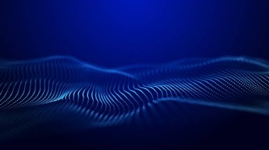 Soyut arkaplan ızgarası. Veri akışı. Gelecekçi mavi parçacık dalgası. 3d .