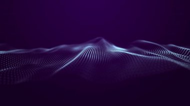 Soyut arkaplan ızgarası. Veri akışı. Gelecekçi mavi parçacık dalgası. 3D görüntüleme. Kusursuz döngü.