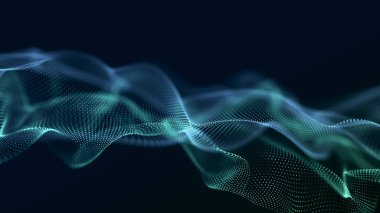 Hareket eden parçacıkların pürüzsüz dalgası. Büyük veri. Üç Boyut .