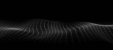 Soyut iç içe geçmiş noktaların ve uzayda çizgilerin dinamik dalgası. Üç Boyut