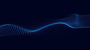 Soyut, karanlık bir arkaplanda hareket eden noktalar dalgası. Vektör illüstrasyonu.