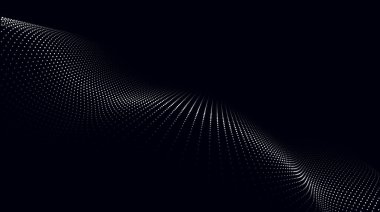 Soyut, karanlık bir arkaplanda hareket eden noktalar dalgası. Vektör illüstrasyonu.