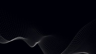 Wave of moving dots on an abstract dark background. Vector illustration. clipart