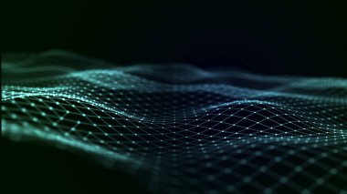 Soyut mavi fütüristik arka plan. Teknolojik veri akışı dalgası. Üç Boyut .