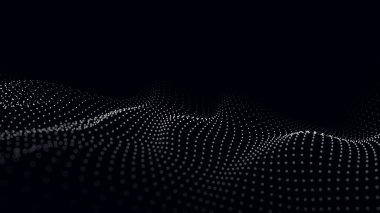 Soyut, karanlık bir arkaplanda hareket eden noktalar dalgası. Vektör illüstrasyonu.