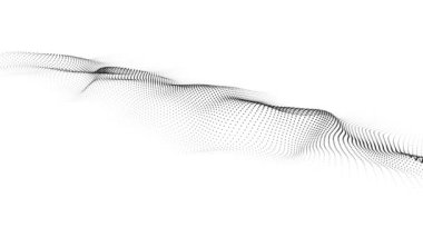 Siyah beyaz el salla. Büyük veri görselleştirmesi. Birbirine karışan noktaları olan soyut bir arkaplan. 3 boyutlu görüntüleme. Kusursuz döngü.