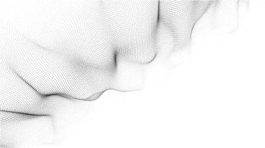 Siyah beyaz el salla. Büyük veri görselleştirmesi. Birbirine karışan noktaları olan soyut bir arkaplan. 3 boyutlu görüntüleme. Kusursuz döngü.