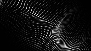 Hareketli parçacıkların olduğu karanlık soyut bir arkaplan. Üç Boyut .