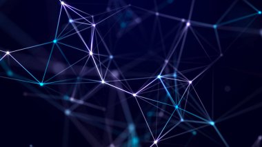 Uzayda renkli çizgilerin ve şekillerin bağlantısı. Büyük veri görselleştirmesi. Dijital arka plan. 3d .