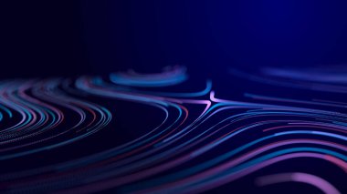 Karanlık uzayda soyut sim parçacıkları. Ağ veri aktarımı kavramı. Üç Boyut .