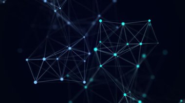 Büyük veri görselleştirmesi. Noktaların ve çizgilerin kaotik dağılımıyla ağ bağlantısı yapısı. 3B görüntüleme.