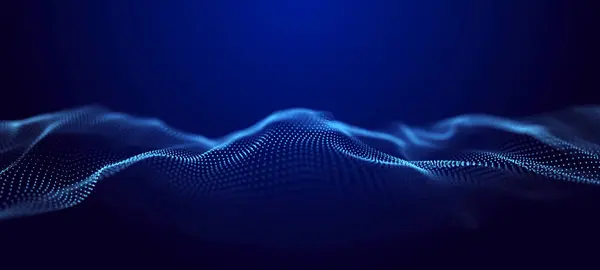 Soyut dalga. Siyah arka planda noktaların ve çizgilerin birleşimi. Büyük veri. Üç Boyut