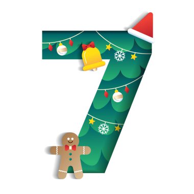 7 Numaralı Alfabe Sevimli Mutlu Noeller Kurabiyeler Çan Çanı Noel Şapkası Yazı Tipi Yazı Tipi Noel Ağacı Elemanı Çizgi Filmi Yeşil Kağıt Kâğıt Kesme Veri Çizimi