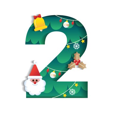 2 Numaralı Alfabe Sevimli Noel Baba Noel Baba 'nın Ökseotu Noel Ağacı Yazı Tipi Yazı Tipi Noel Elemanı Çizgi Filmi Yeşil Kağıt Tabaka Kesme Veri Çizimi