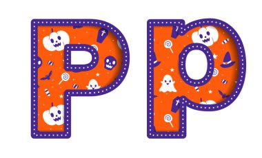 Şirin Mutlu Cadılar Bayramı Alfabe Başkenti Küçük Harf Harfi Yazı Tipi Karakteri Korkunç Karikatür Renkli Kağıt Kesme Tasarımı Kutlama Vektörü Kurukafa Kabak Cadı Şapkası