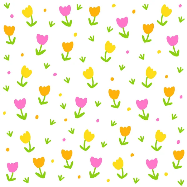 Schattige Tulp Bloem Roze Oranje Geel Groen Confetti Strooi Sparkle — Stockvector