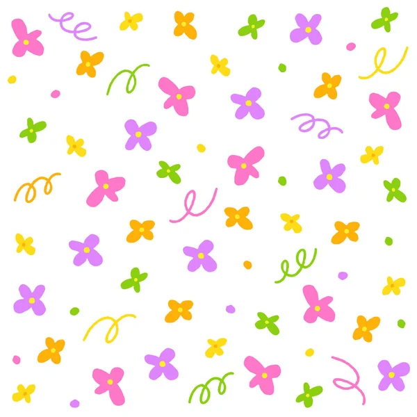 Mignon Fleur Pourpre Orange Rose Bleu Vert Confettis Saupoudrer Étincelle — Image vectorielle