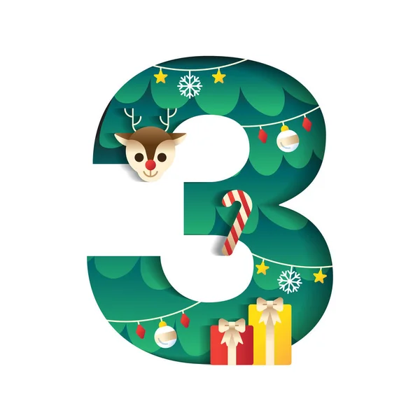 Alfabeto Numerico Cute Merry Christmas Concept Renna Candy Cane Gift — Vettoriale Stock