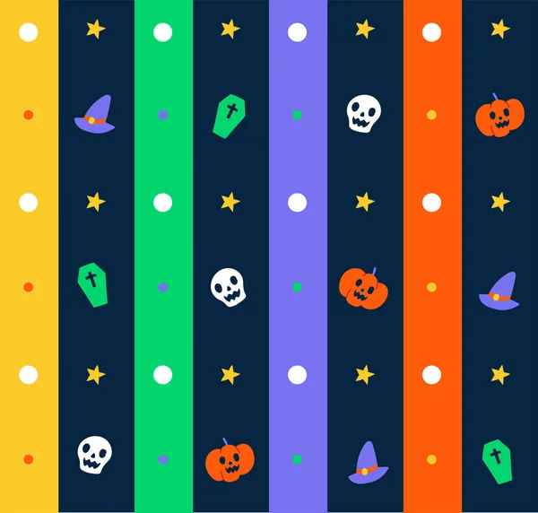 Cute Happy Halloween Vertical Line Stripe Dot Dash Line Circle — Stockvektor