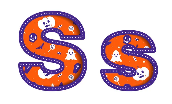 Cute Happy Halloween Alfabet Capital Małe Litery Party Czcionka Typografia — Wektor stockowy
