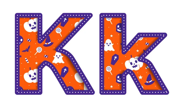 Bonito Feliz Halloween Alphabet Capital Pequena Carta Festa Fonte Tipografia — Vetor de Stock