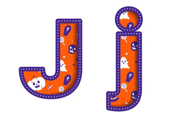 Söt Glad Halloween Alfabetet Kapitalet Liten Brev Party Font Typografi — Stock vektor