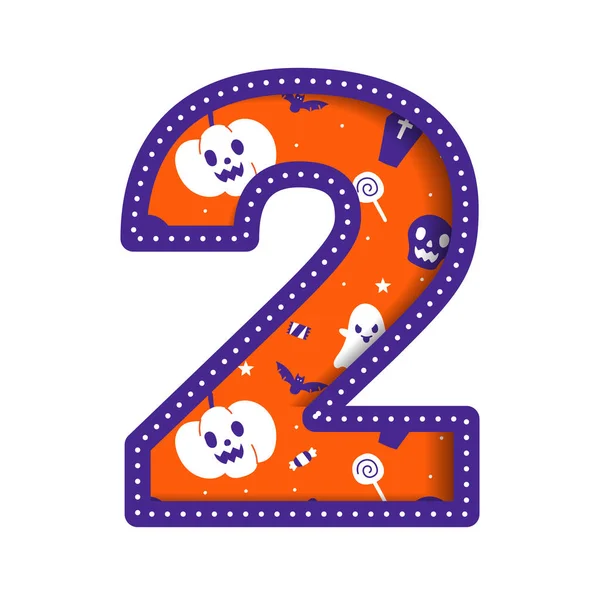 Cute Happy Halloween Numer Dwa Numeryczne Party Czcionka Character Cartoon — Wektor stockowy