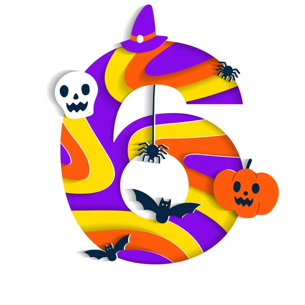 Happy Halloween Six Numeral Numeric Party Písmo Znak Karikatura Strašidelný — Stockový vektor