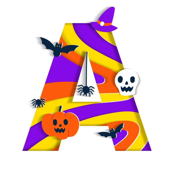 Ευτυχισμένο Halloween Alphabet Party Γραμματοσειρά Τυπογραφία Χαρακτήρας Γελοιογραφία Τρομακτικό Τρόμου — Διανυσματικό Αρχείο